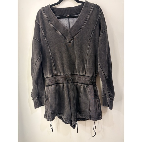 Free People Pants - Free People Movement Intercept Sweatshirt Romper Washed Black Medium Oversized